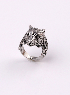 欧美风狼头男士夸张饰品刻字戒指