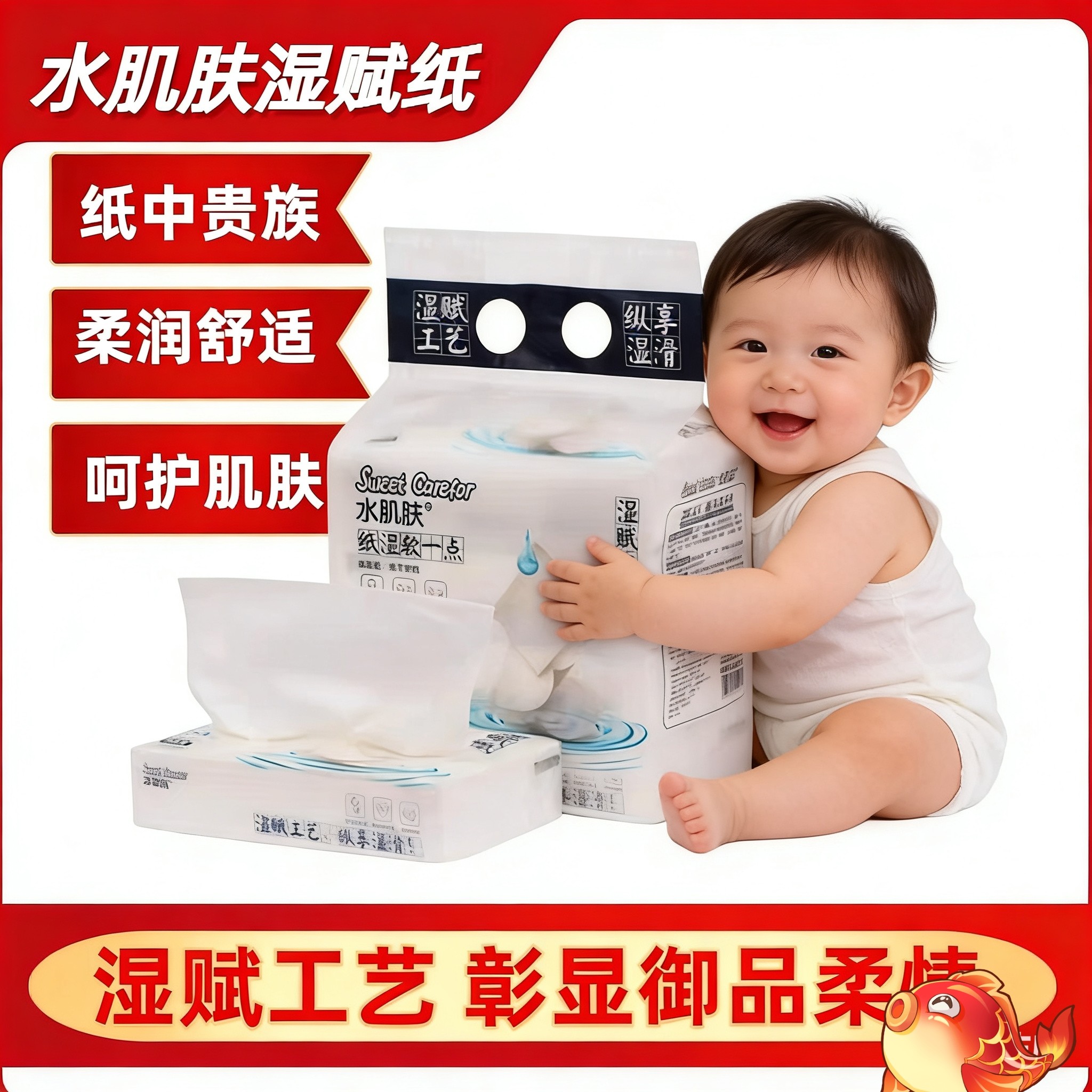 水肌肤湿赋纸婴儿保湿柔纸巾新生儿专用纸宝宝云柔巾小孩儿抽纸巾