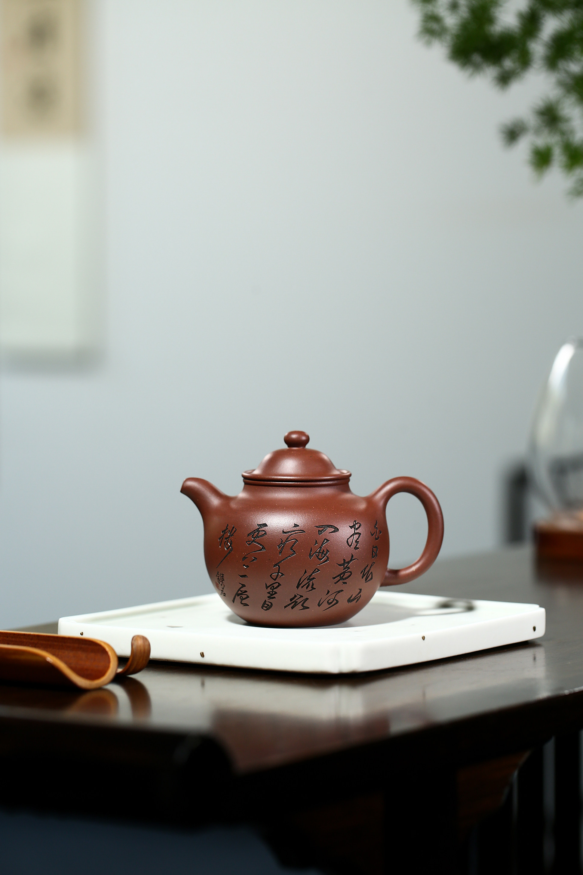 宜兴紫砂壶 手工刻绘莲子茶壶 黄张微中槽清180cc工夫泡茶器具