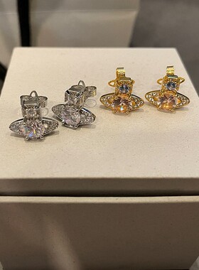 全新土星耳钉女925银针微镶锆石满钻星球轻奢气质百搭耳饰耳环