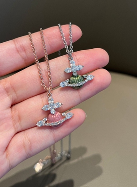 气质项链锁骨链治愈橄榄绿色粉色珐琅星球吊坠短款23春夏新款颈链