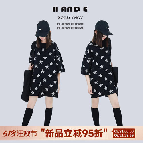 夏季黑色白星星大T恤长款