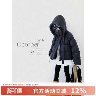 H AND E 原创童装女童黑色连帽短款羽绒服2026冬季新款保暖厚外套