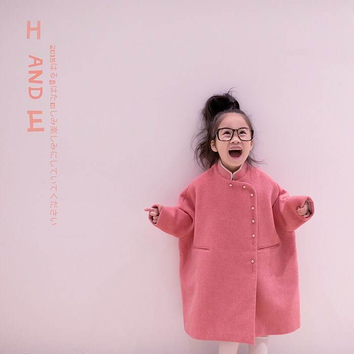 H AND E女童桃粉色双面羊毛大衣加厚保暖儿童新年拜年服呢子大衣