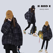 AND 加厚保暖灯芯绒灰黑格子棉服女童亲子装 26冬季 原创童装