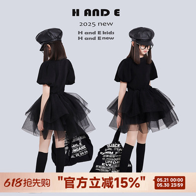 HANDE夏季黑色蓬蓬公主纱裙