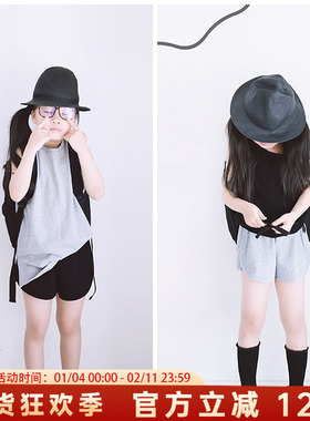 原创儿童纯棉短裤薄款休闲洋气松紧腰黑灰色裤子中大童