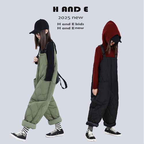HANDE军绿色加厚连体背带棉裤