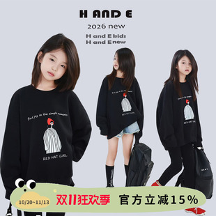 H AND E  男女童卡通套头卫衣2026秋季亲子童装休闲长袖上衣潮酷