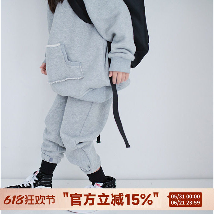 H AND E秋冬加厚纯棉儿童卫裤中大童高腰休闲外穿保暖运动裤
