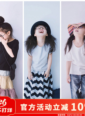 原创童装早秋季新款奶灰色半袖T恤五分短袖上衣中大童休闲衫