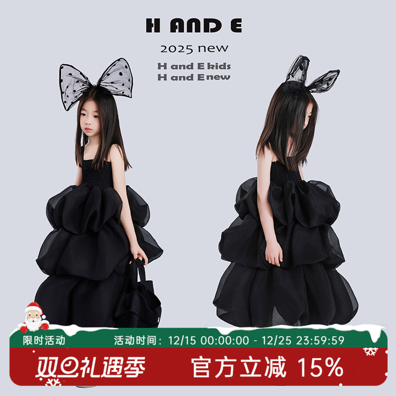 H AND E 原创童装2025夏季暗黑吊带生日礼服蓬蓬公主裙女童连衣裙