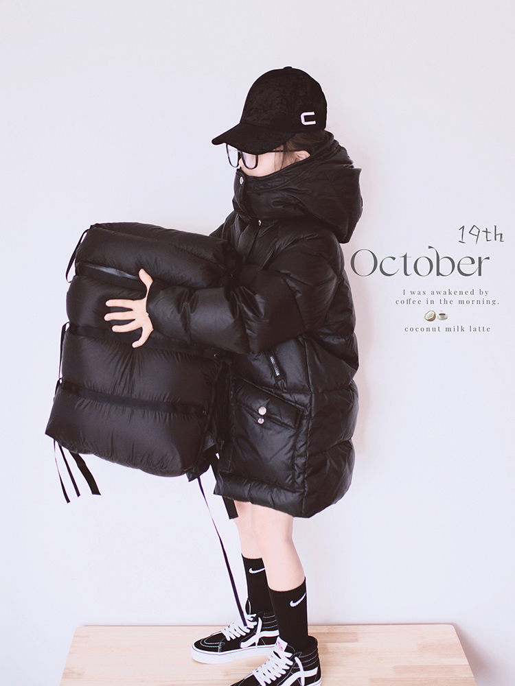 中长款凹凸感面料鸭绒儿童羽绒服