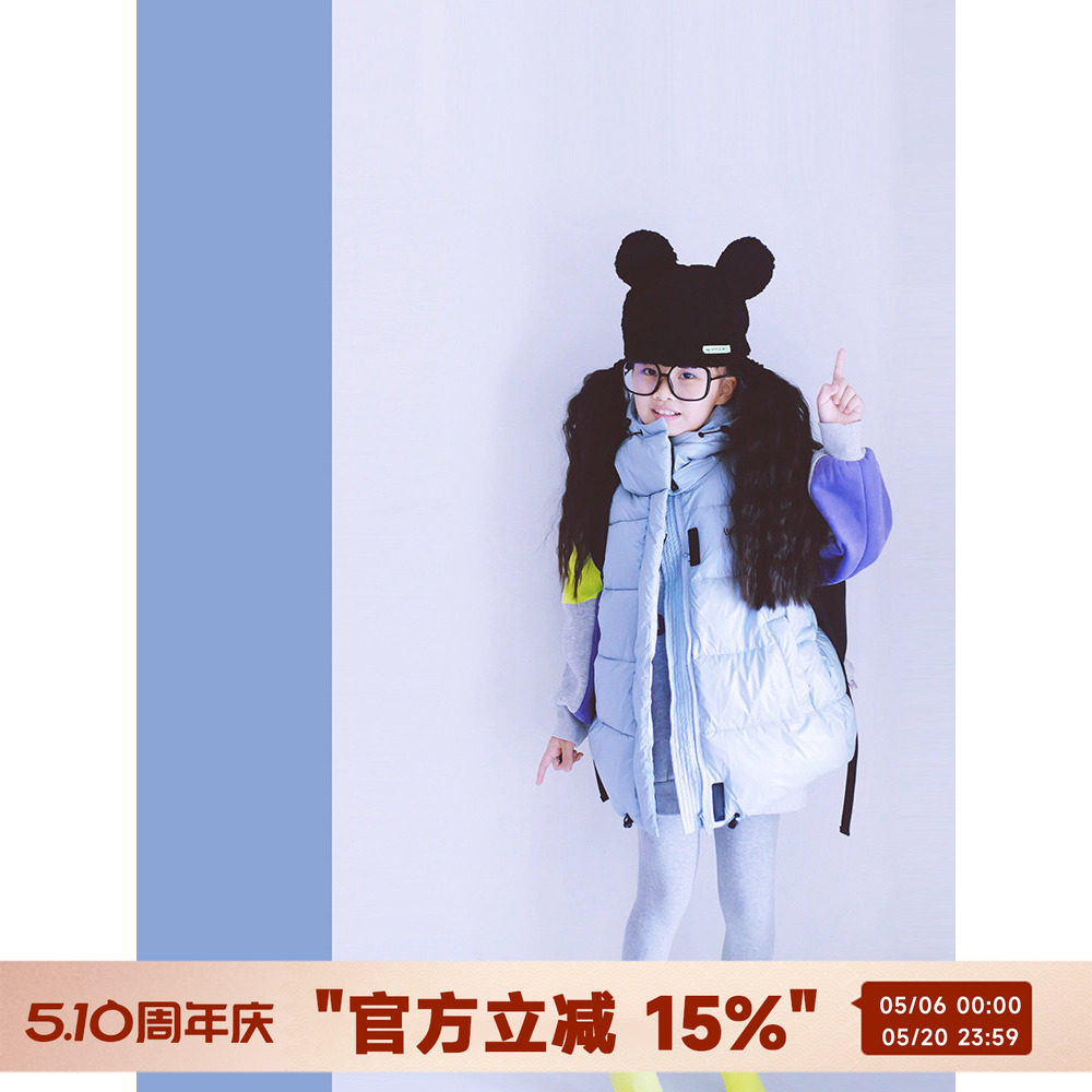 H AND E2026秋冬季新品女童女宝宝加厚镭射蓝羽绒棉马甲保暖加厚