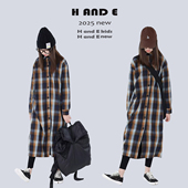 AND 保暖紫色卡其格子加绒长衬衫 26冬季 外套女童亲子 原创童装