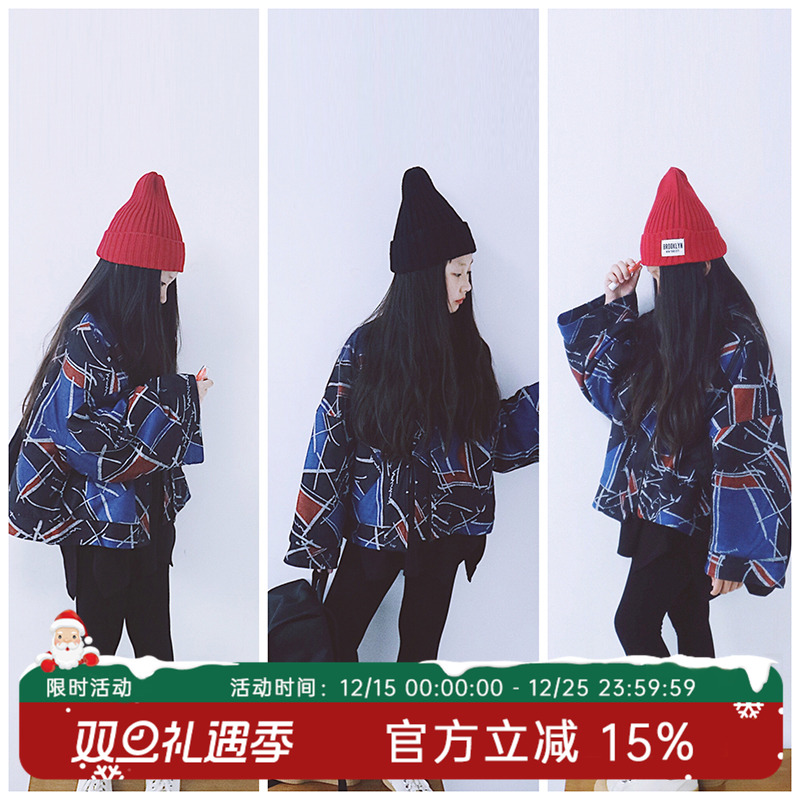 hande原创女童棉服几何中大童