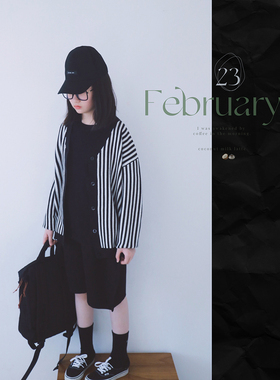 H ANDE原创女童开衫毛衣2022儿童外套早秋条纹针织衫薄款休闲上衣