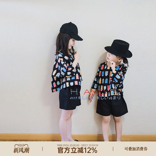 五彩铅笔亚麻黑色裤子中性童装