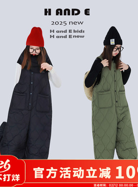 H AND E 原创童装26冬季两色马甲式加厚保暖外穿连体背带棉裤女童