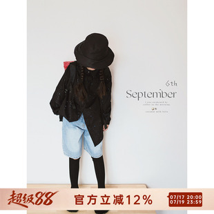 H AND E 原创童装女童泼墨条绒大衬衫外套2026早春新款小众高级感