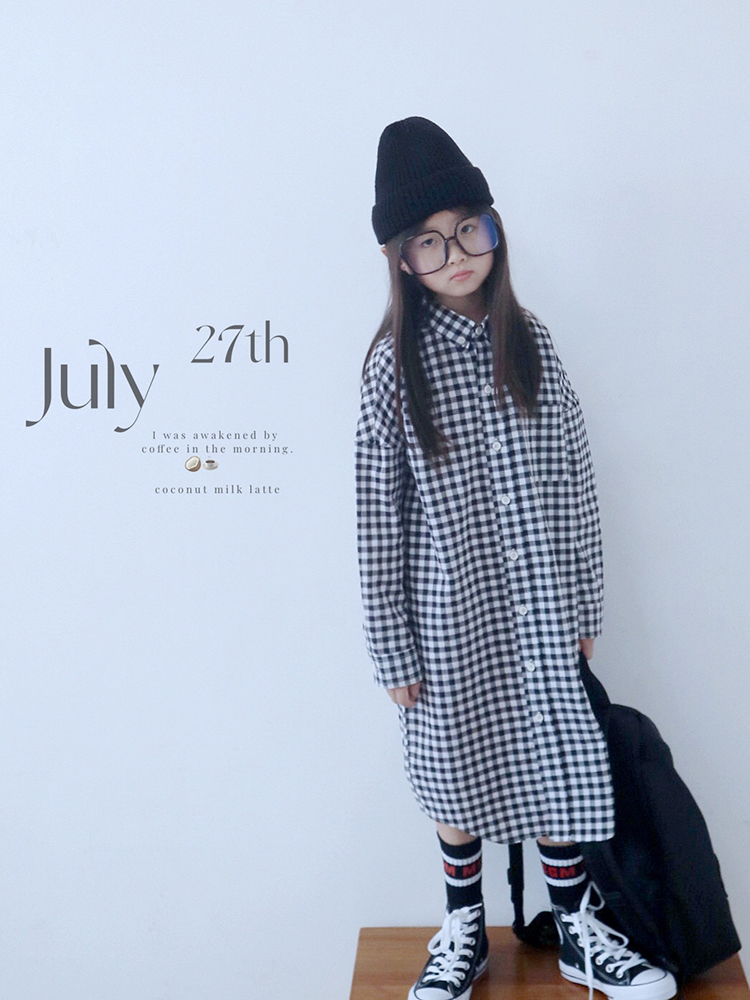 HE原创经典黑白格长袖衬衫外套