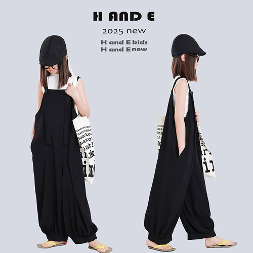 H AND E 原创童装2026夏季新款暗黑清凉背带裤暗黑炸街女童装