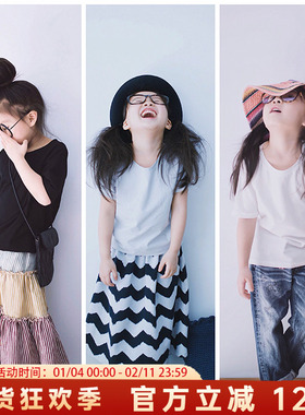 原创童装早秋季新款奶灰色半袖T恤五分短袖上衣中大童休闲衫