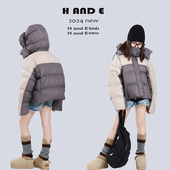 原创童装 2026新款 加厚米咖拼接羽绒服女款 羽绒服 连帽冬季 AND