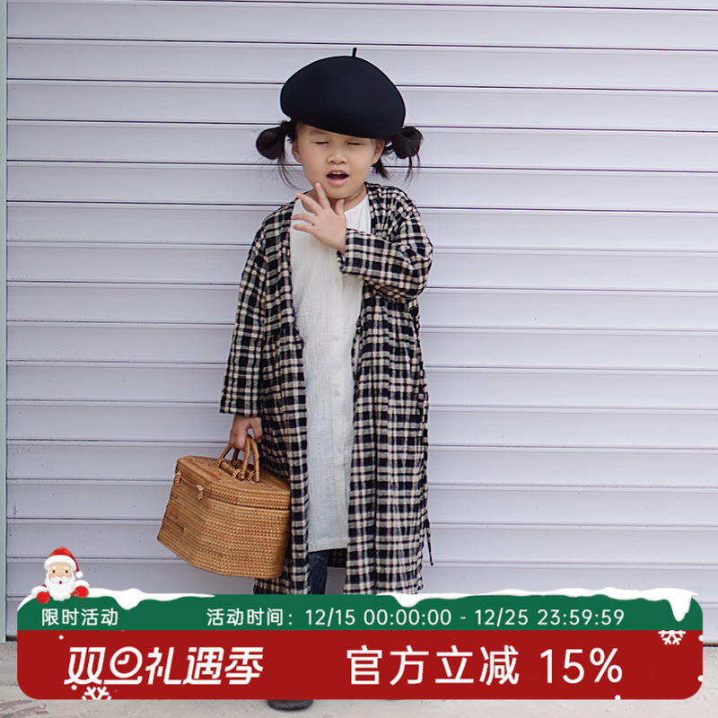 格子外套儿童女孩复古圆领长袖