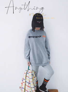 H ANDE2021秋冬季新品女宝女童儿童灰色圆领字母加绒加厚保暖卫衣