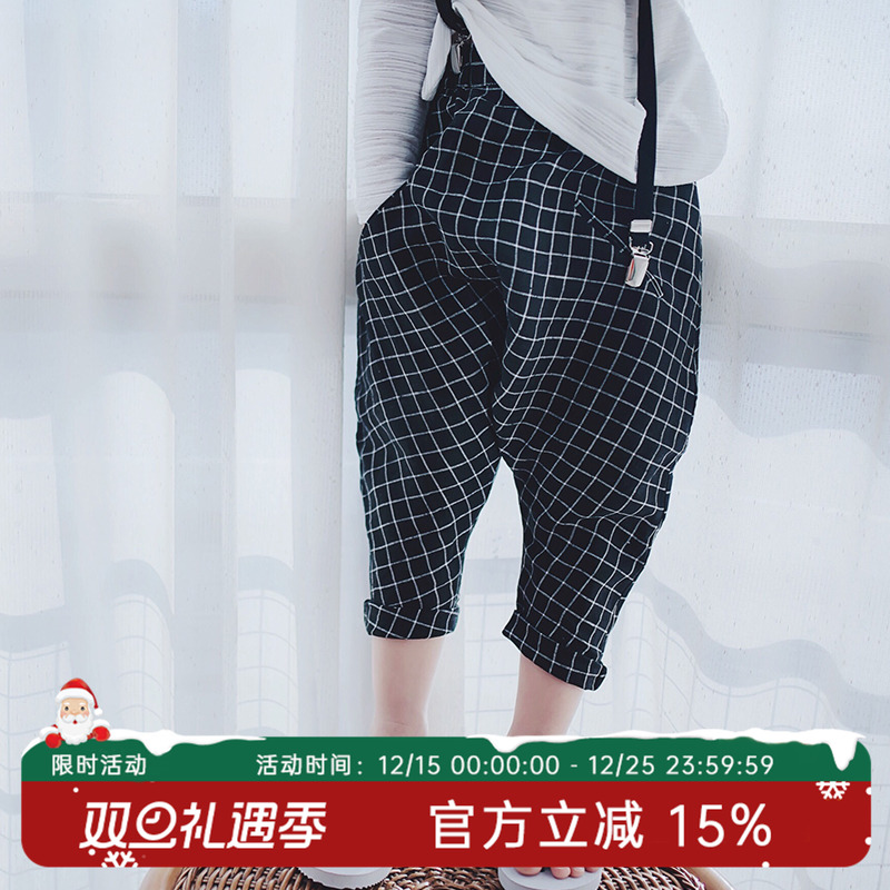 hande日系潮流纯亚麻色织格子裤