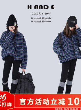 H AND E 原创童装26冬季加厚保暖紫色系彩格棉服女童宽松外套防寒