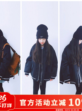 H AND E原创设计女童黑色棉服轻薄款儿童棉衣中大童洋气保暖棉衣