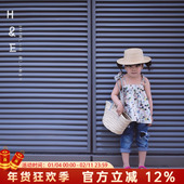 夏天沙滩小清新彩色儿童女童上衣碎花背心日亚麻小吊带衫