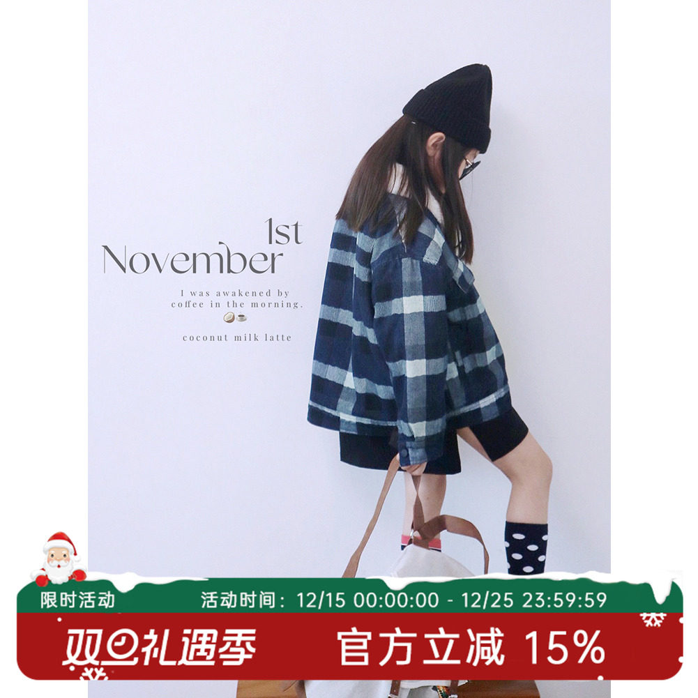 HANDE休闲格子加厚牛仔外套