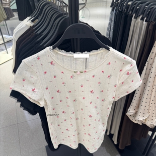 ZARluvip查罗春季甜美淑女短上衣新款印花T恤花边短袖女装0264125