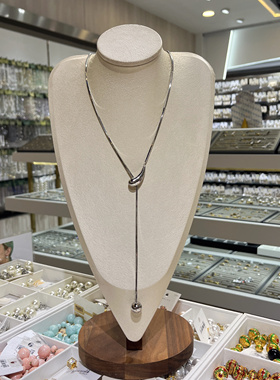 防过敏不掉色秋冬新款毛衣链银色水滴简约百搭长款可调解推拉项链