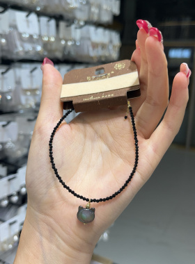 黑色小猫头手链女高级感轻奢小众甜酷黑尖晶手串配饰