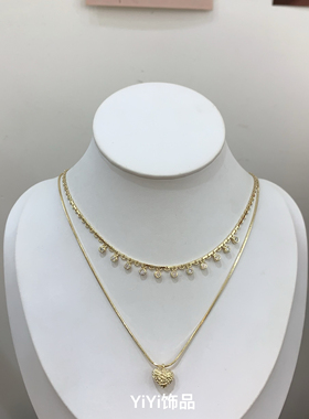 美式复古叠戴项链配饰女秋冬女士锁骨链高级感大衣毛衣链轻奢小众