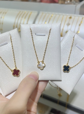 2026新款防黄金四叶草项链女锁骨链颈链红玛瑙贝母10mm