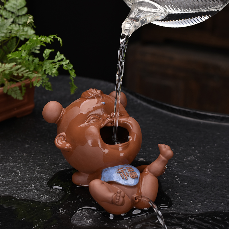 紫砂福娃撤尿精品可养喷水茶玩