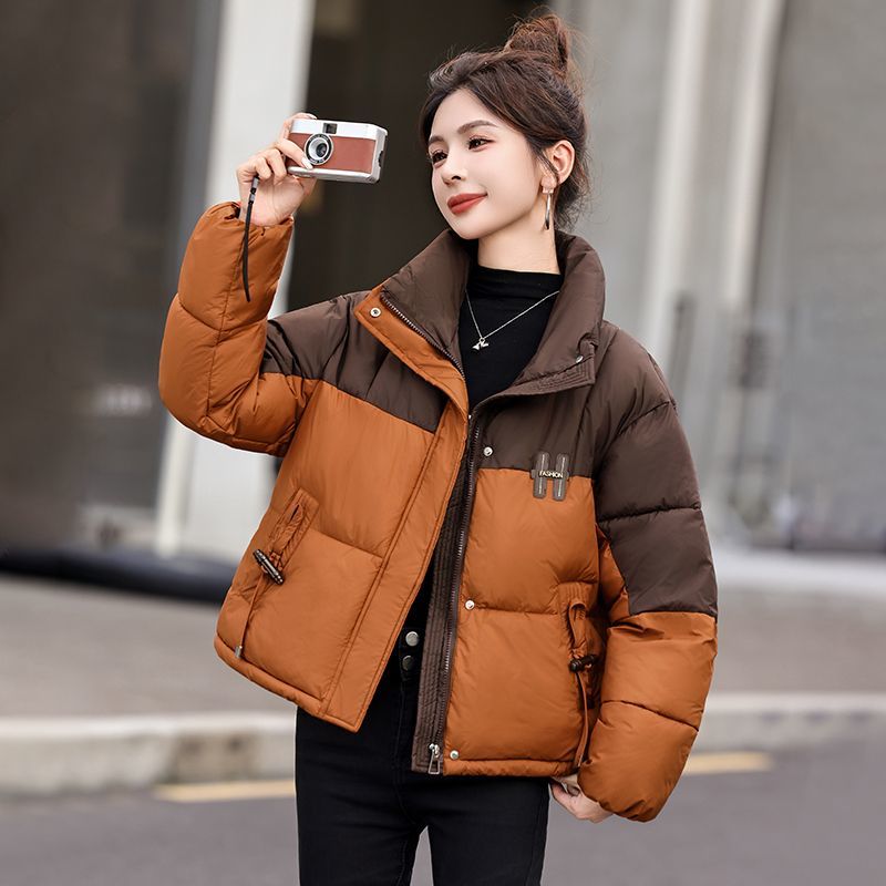 时尚拼色羽绒棉服女2025冬季新款小个子宽松洋气保暖加厚棉服外套