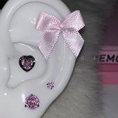 暗黑少女闪闪爱心耳骨钉钛钢平底螺丝耳蜗钉粉色蝴蝶结可爱耳环