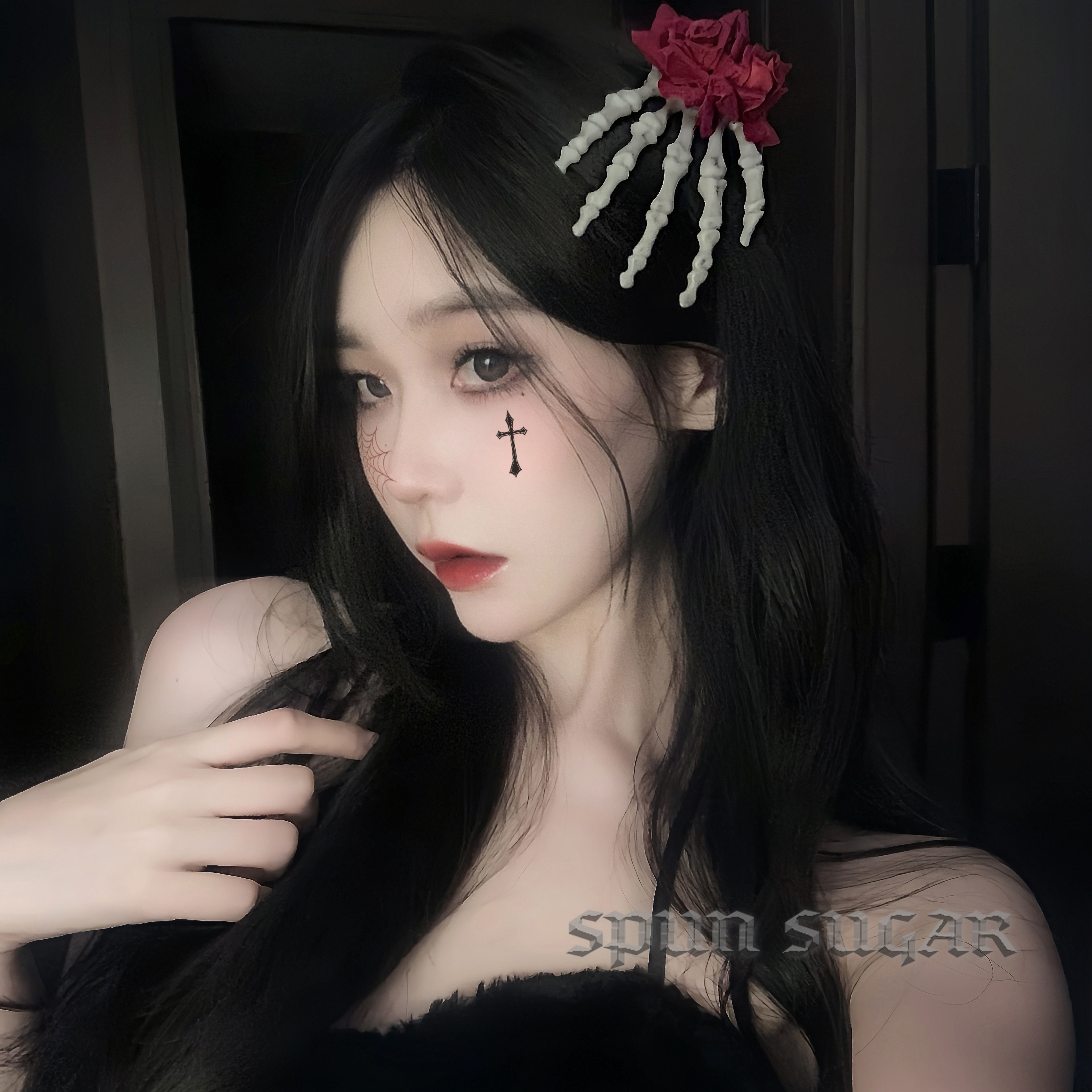 暗黑红玫瑰鬼爪发夹万圣节