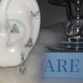 闪闪透感蓝色蝴蝶耳骨钉钛钢耳蜗钉温柔清冷感星星水滴百搭耳环女