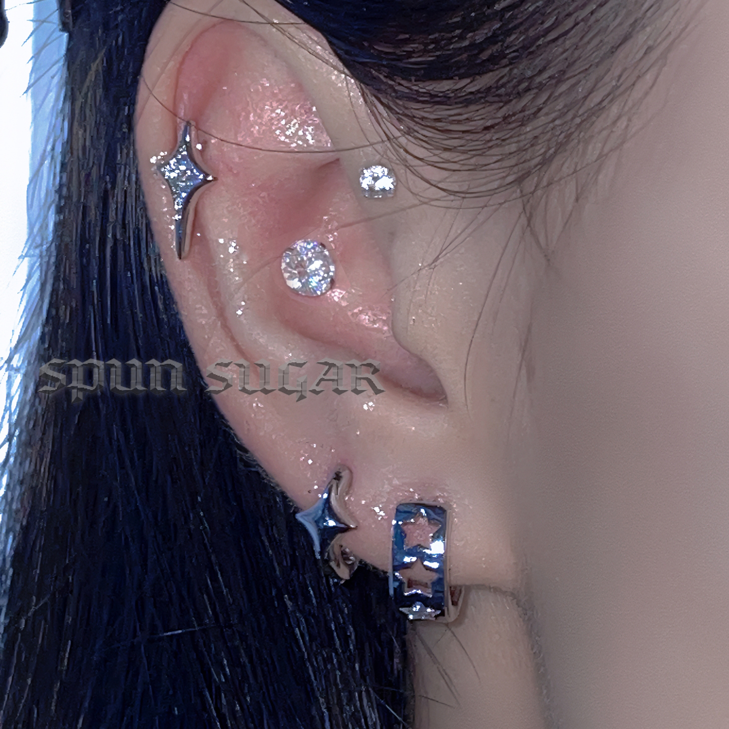 镂空星星耳圈耳环四芒星耳扣