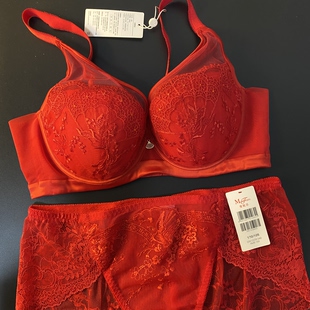 曼75C全罩杯刺绣薄款 红色 大胸显小舒适软钢圈调整型20840540套装