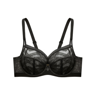 曼80D超薄蕾丝大胸显小软钢圈黑色调整型三排扣20840560