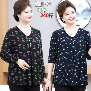 t恤加肥加大码 2026新款 打底衫 长袖 中老年人遮肚上衣服5 胖妈妈秋装