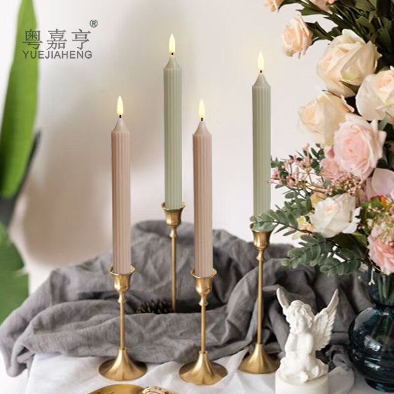 遥控长杆蜡LED电子蜡烛灯电池莫兰迪色石蜡圣诞婚礼烛光晚餐装饰